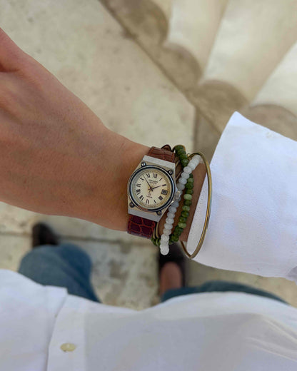 Orient Vintage Watch: Ladies Silver 80s White Roman Dial Leather Strap
