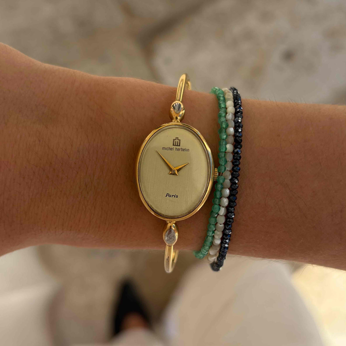 Michel Herbelin Cocktail Watch: Vintage Bangle Ladies 90s Golden Mechanical