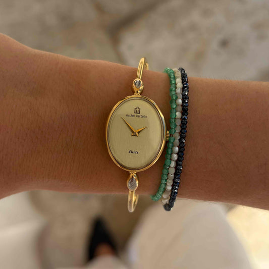 Michel Herbelin Cocktail Watch: Vintage Bangle Ladies 90s Golden Mechanical