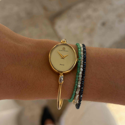 Michel Herbelin Cocktail Watch: Vintage Bangle Ladies 90s Golden Mechanical