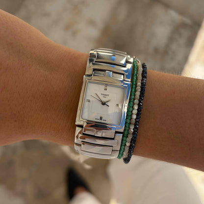 Tissot Tank Watch: Vintage 00s White Dial Integrated Bracelet - NOS