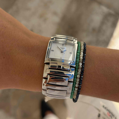 Tissot Tank Watch: Vintage 00s White Dial Integrated Bracelet - NOS