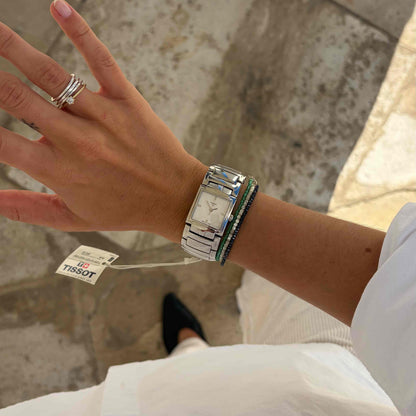 Tissot Tank Watch: Vintage 00s White Dial Integrated Bracelet - NOS