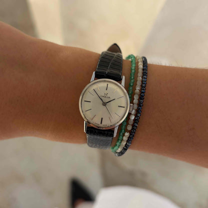 Omega Dainty Watch: Ladies 60s Silver Mechanical Silver White Dial with Box