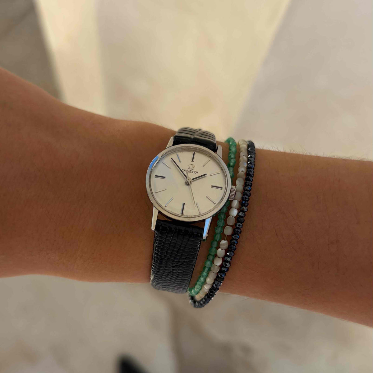 Omega Dainty Watch: Ladies 60s Silver Mechanical Silver White Dial with Box