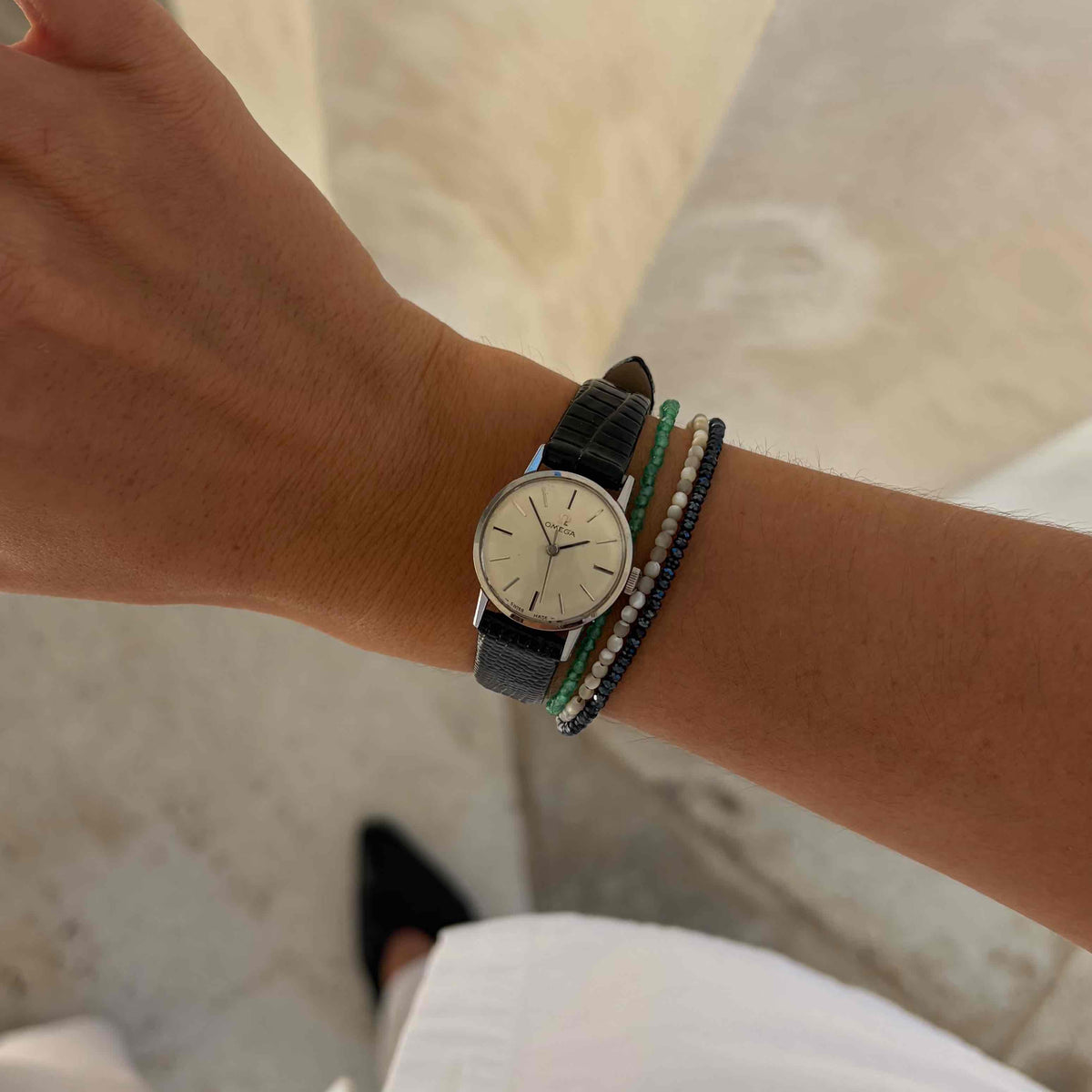Omega Dainty Watch: Ladies 60s Silver Mechanical Silver White Dial with Box