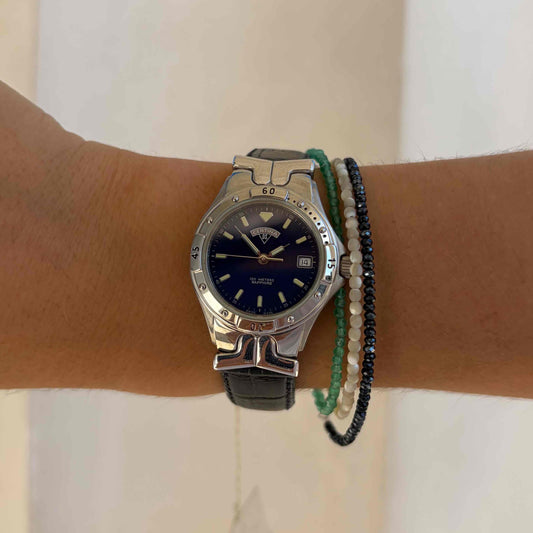 Certina Diver Watch: Ladies 90s Silver Blue Dial with Date - NOS