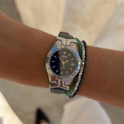 Certina Diver Watch: Ladies 90s Silver Blue Dial with Date - NOS