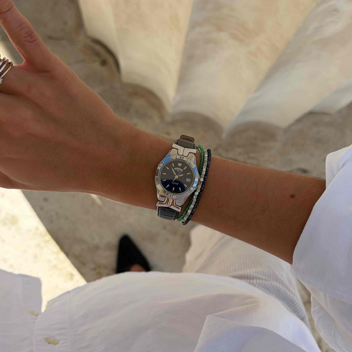 Certina Diver Watch: Ladies 90s Silver Blue Dial with Date - NOS