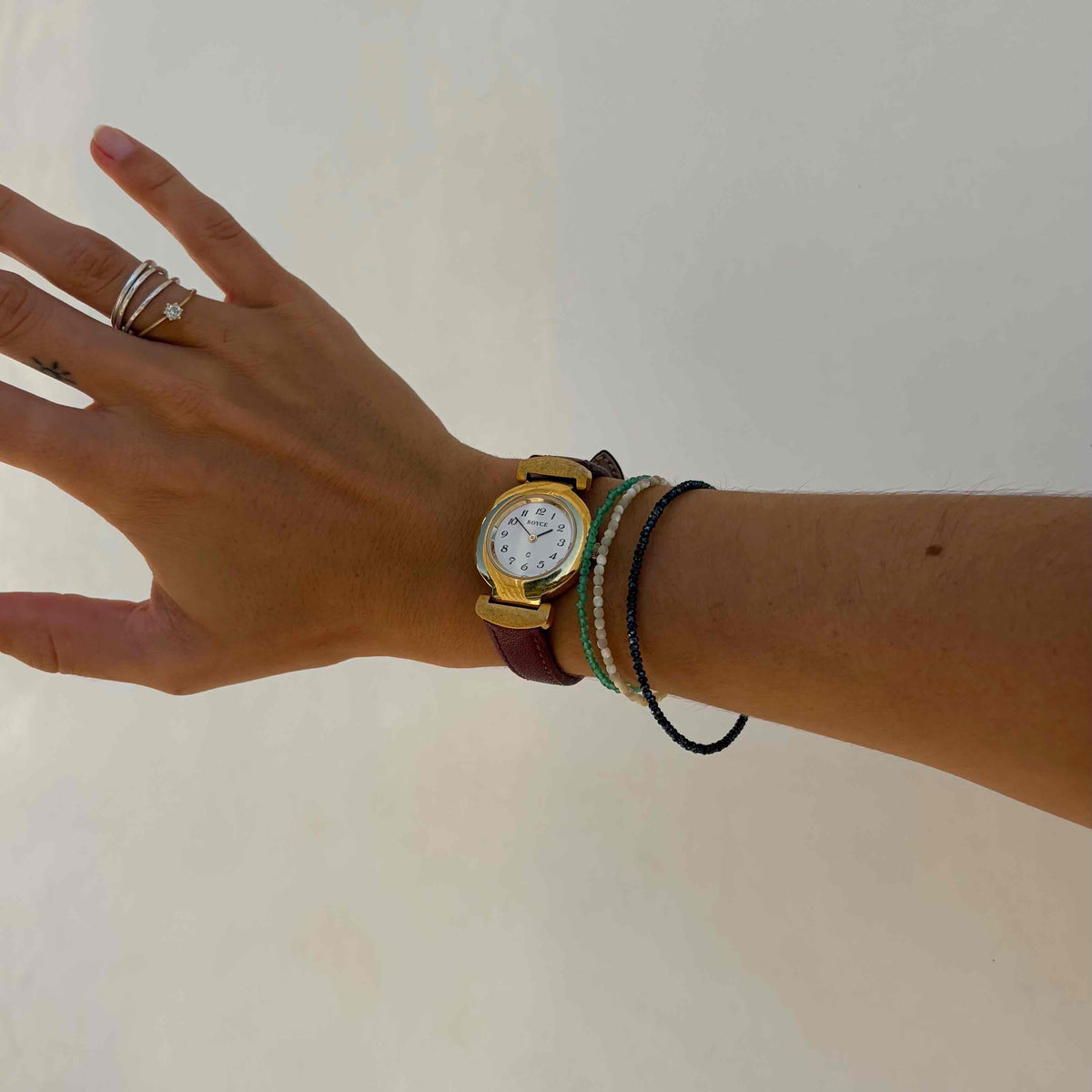 Royce Dainty Watch: Vintage Ladies 80s Golden with Arabic Dial Flexible Lugs