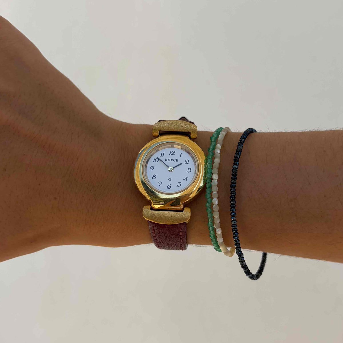 Royce Dainty Watch: Vintage Ladies 80s Golden with Arabic Dial Flexible Lugs