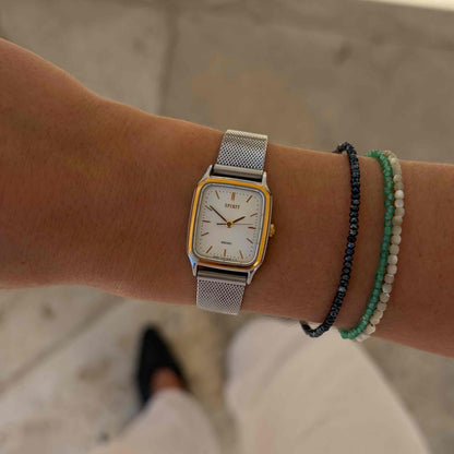 Seiko Spirit Tank: Ladies Vintage Watch 80s White Snowflake Dial Two-Tone