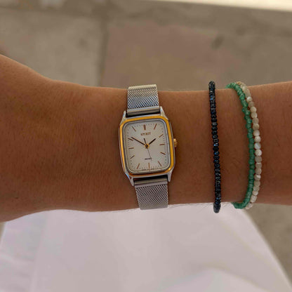 Seiko Spirit Tank: Ladies Vintage Watch 80s White Snowflake Dial Two-Tone