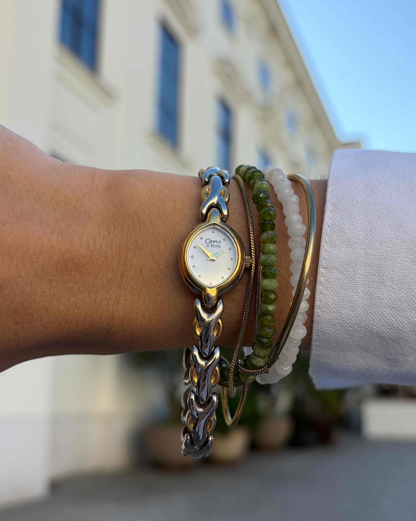 Caravelle by Bulova Vintage Watch: Ladies 90s Golden Two Tone Bracelet Style