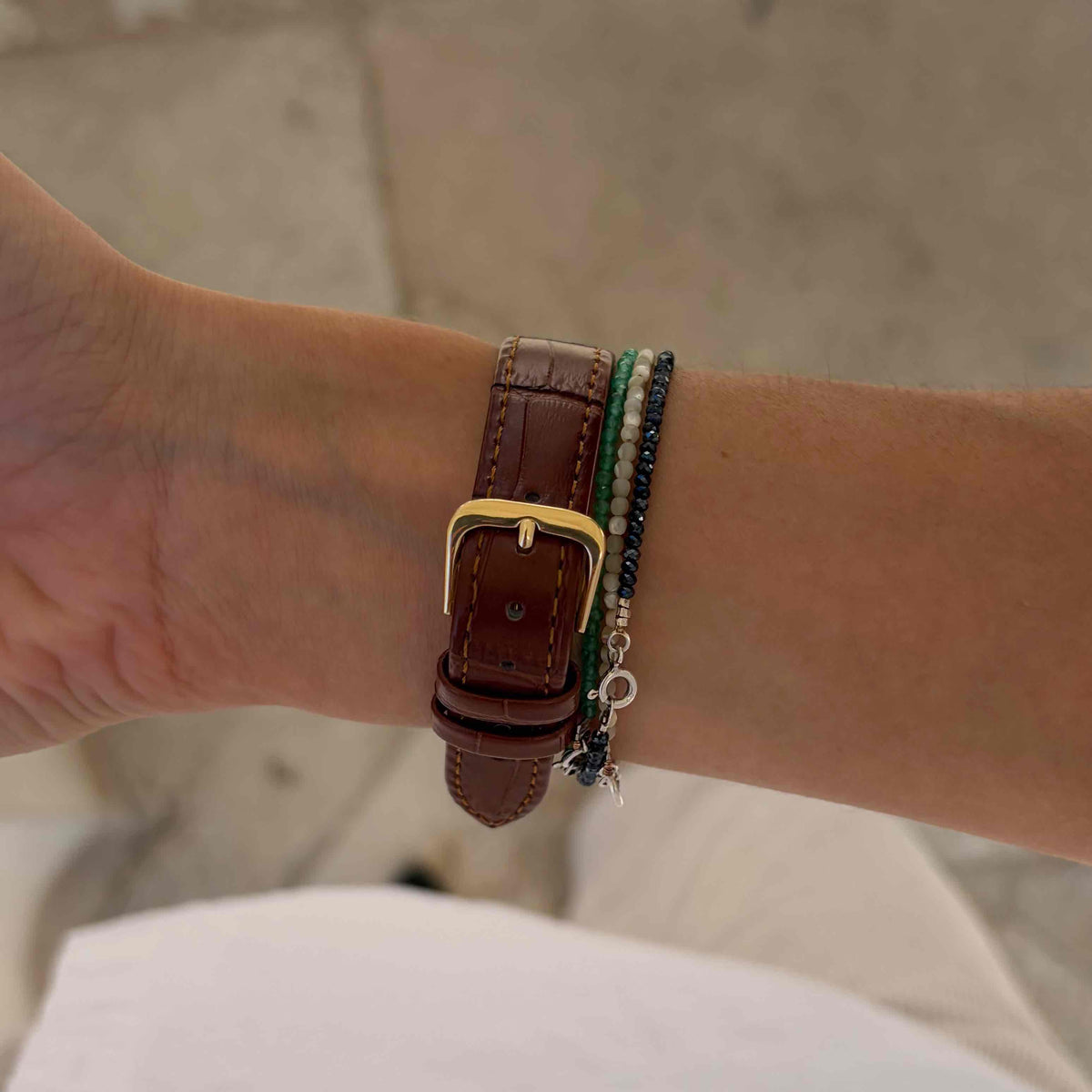Roger Rodin Tank: Ladies 90s Dainty Gold with White Dial and Cabochon Crown