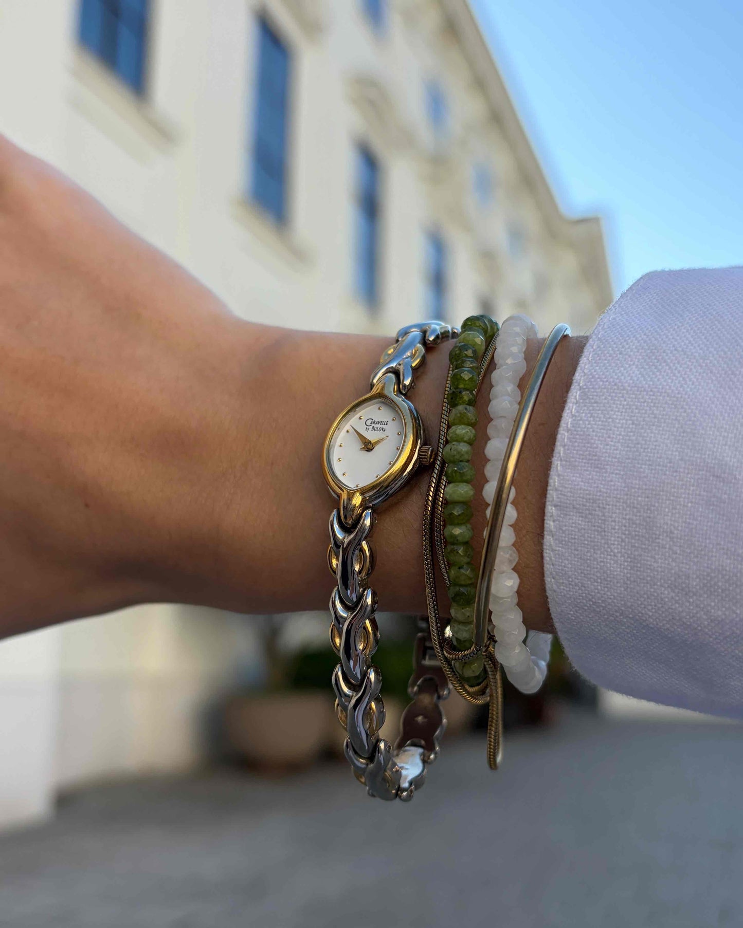Caravelle by Bulova Vintage Watch: Ladies 90s Golden Two Tone Bracelet Style