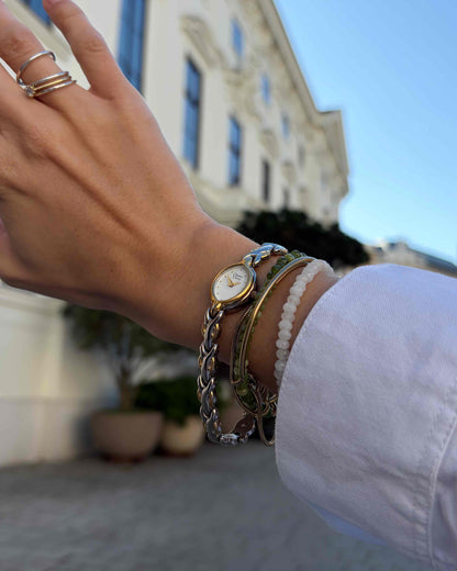 Caravelle by Bulova Vintage Watch: Ladies 90s Golden Two Tone Bracelet Style