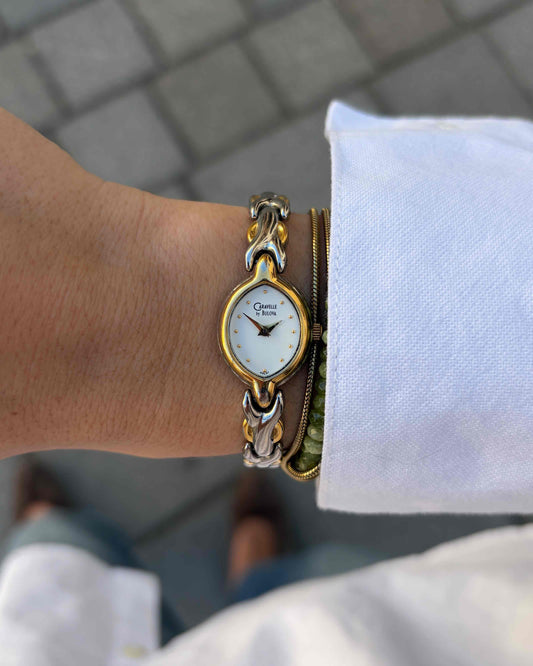 Caravelle by Bulova Vintage Watch: Ladies 90s Golden Two Tone Bracelet Style