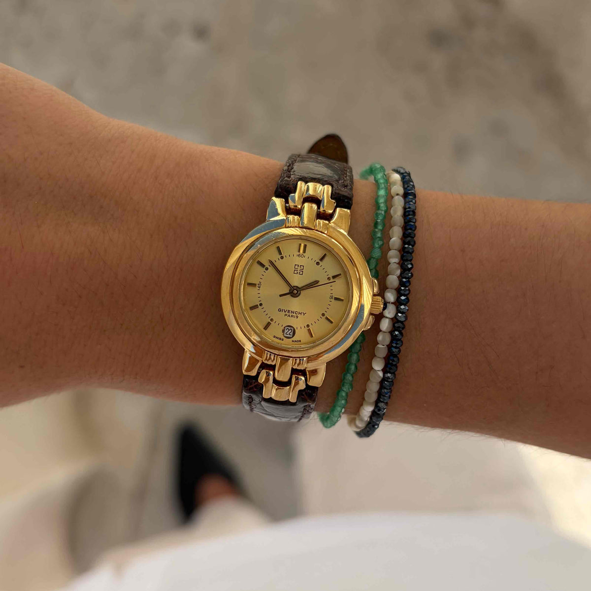 Givenchy Cocktail Watch: Vintage Ladies 90s Champagne Sunburst Dial - MINT