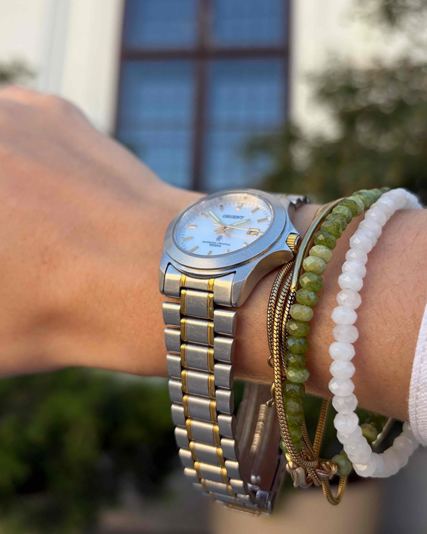 Orient Vintage Watch: Ladies Vintage 90s Light Silver Dial Two-Tone Bracelet
