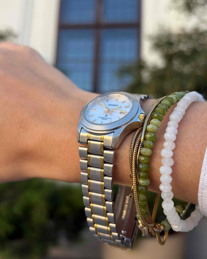 Orient Vintage Watch: Ladies Vintage 90s Light Silver Dial Two-Tone Bracelet
