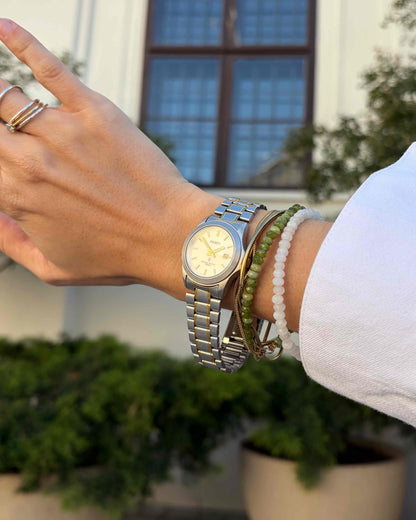 Orient Vintage Watch: Ladies Vintage 90s Light Silver Dial Two-Tone Bracelet
