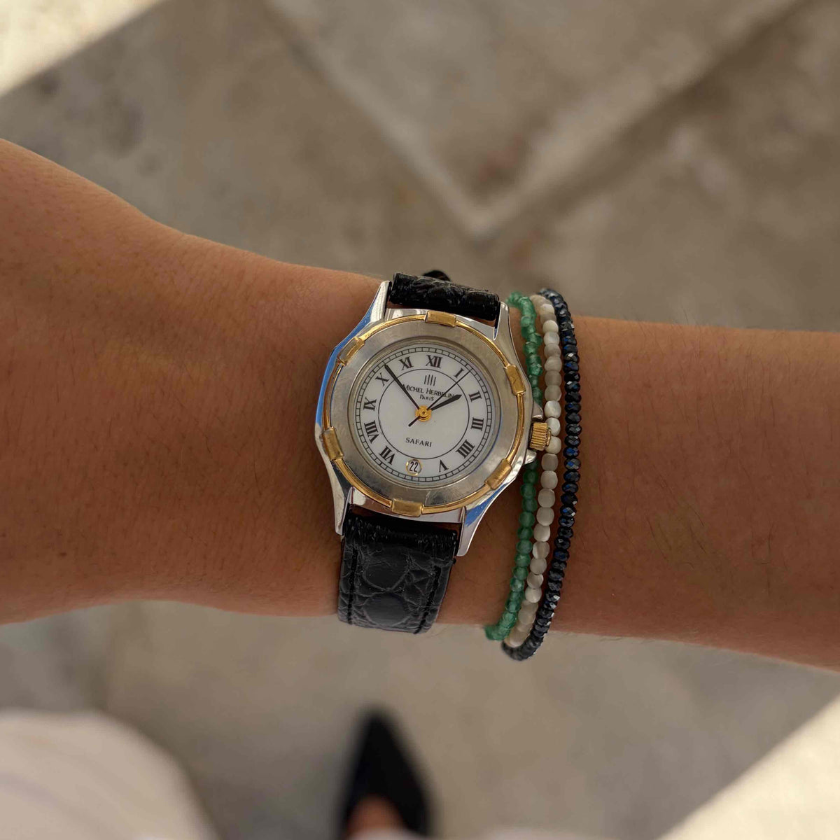 Michel Herbelin Safari: Ladies 90s Golden Two-Tone White Dial