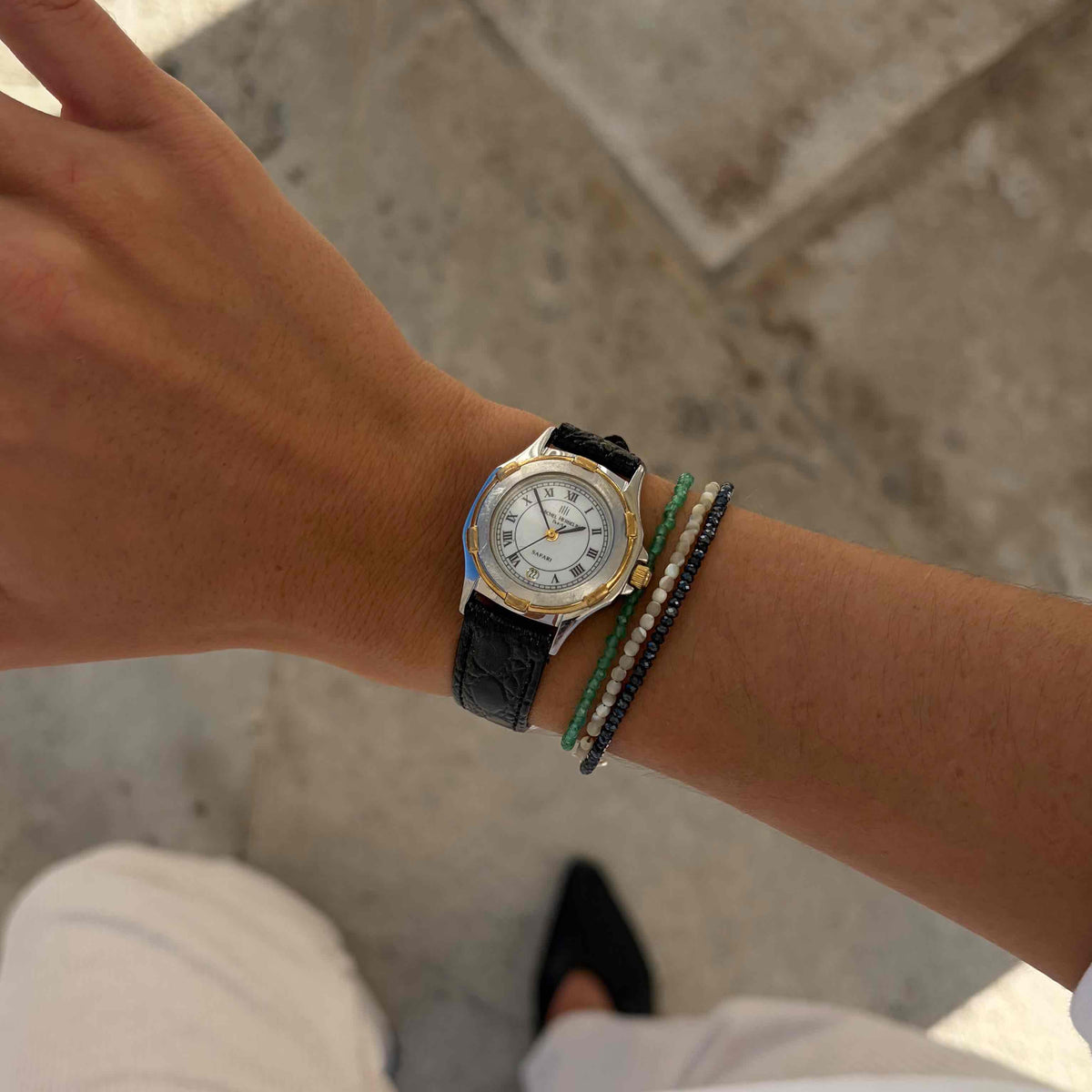 Michel Herbelin Safari: Ladies 90s Golden Two-Tone White Dial