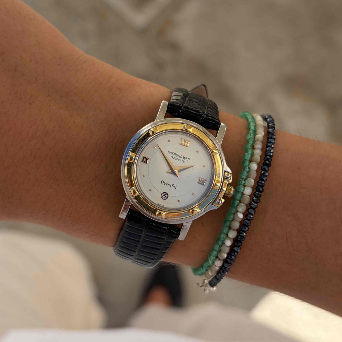 Raymond Weil Parsifal: Vintage Ladies Dress Watch 90s Two-Tone White Roman Dial