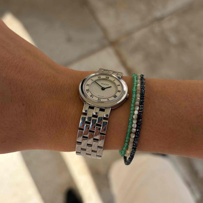 Gucci 546p Watch: Vintage Ladies 90s Silver with Classic Roman Numerals