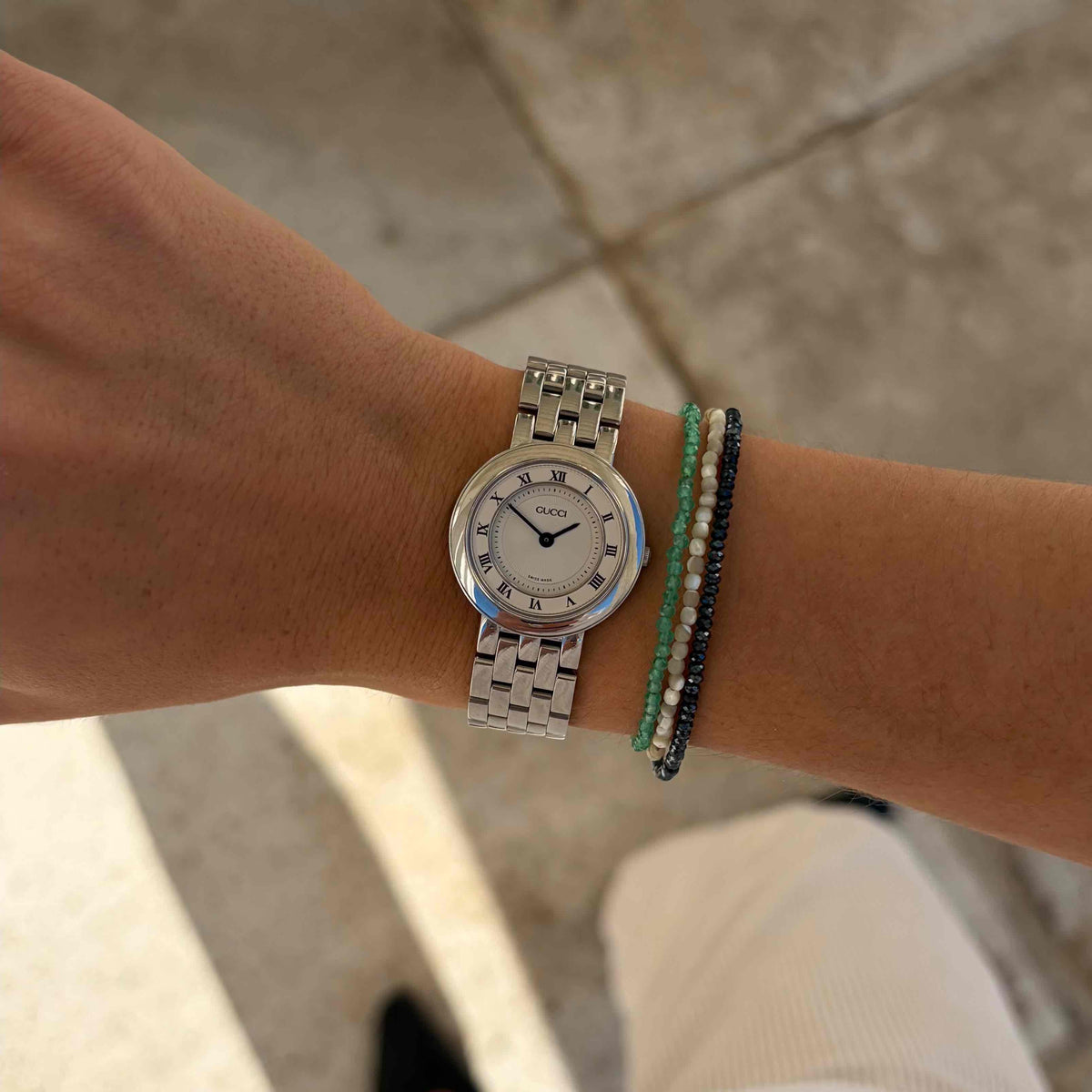 Gucci 546p Watch: Vintage Ladies 90s Silver with Classic Roman Numerals