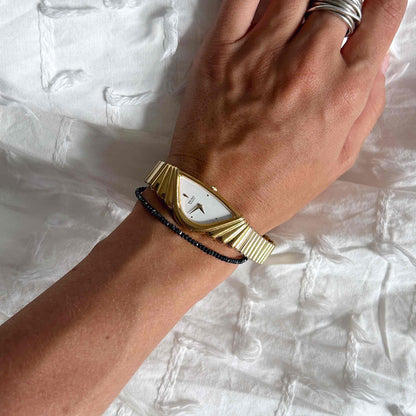 Seiko Half Moon: Vintage Bracelet Watch 90s Ladies Golden Dainty with White Dial