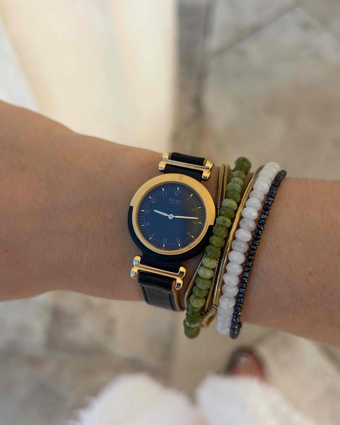 Seiko Dainty Watch: Ladies Vintage 90s Black and Gold Dial - NOS