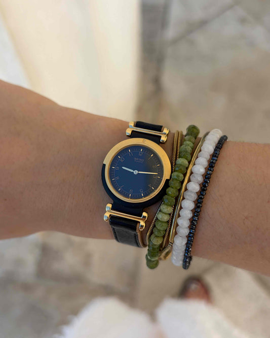 Seiko Dainty Watch: Ladies Vintage 90s Black and Gold Dial - NOS
