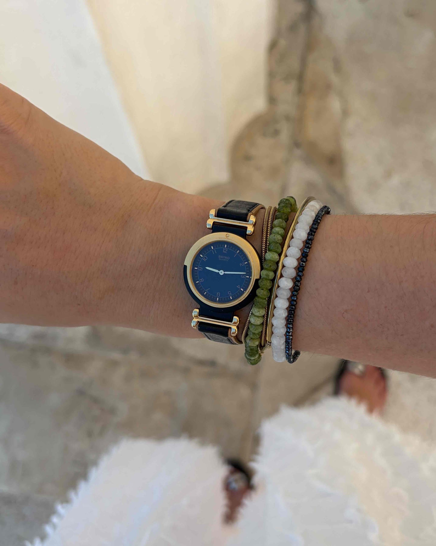 Seiko Dainty Watch: Ladies Vintage 90s Black and Gold Dial - NOS