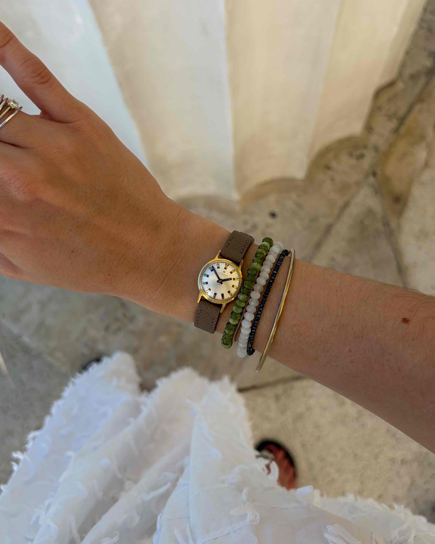 Junghans Ladies Watch: Vintage Dainty 70s Gold White Sunburst Dial Mechanical