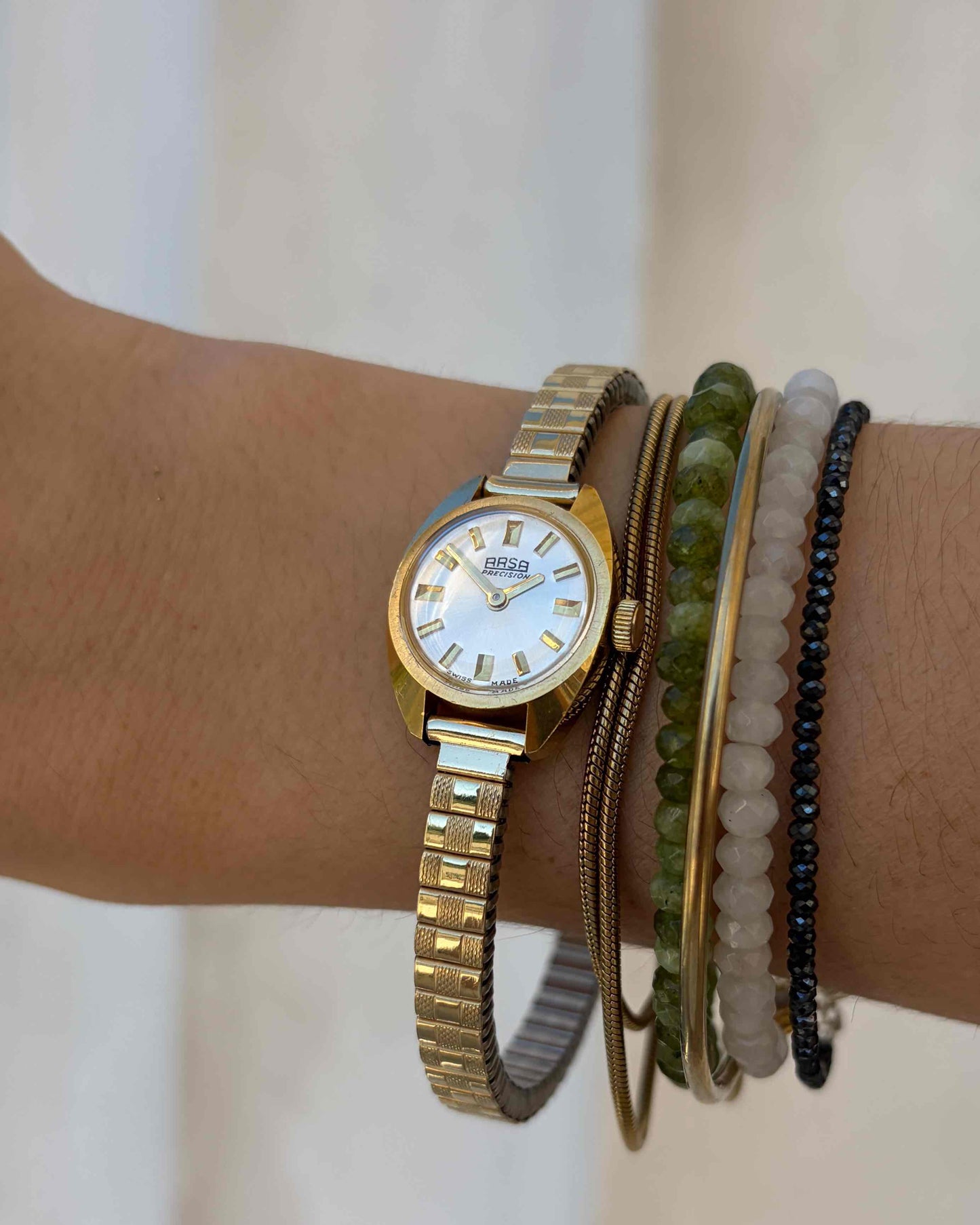 Arsa Cocktail Watch: Ladies 70s Mechanical White Sunburst Dial