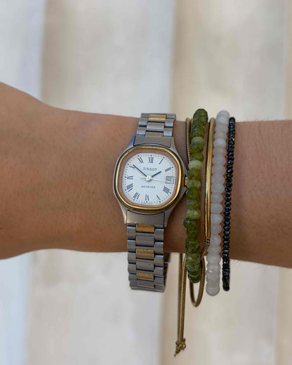 Tissot Seastar Watch: Ladies 80s Vintage Gold Two-Tone White Dial Date