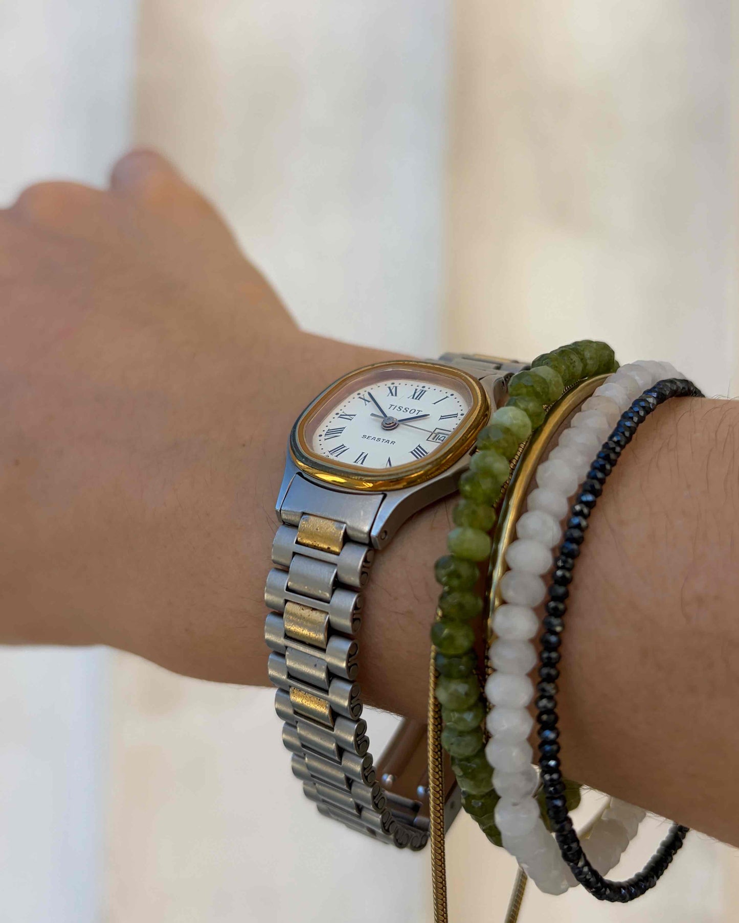 Tissot Seastar Watch: Ladies 80s Vintage Gold Two-Tone White Dial Date
