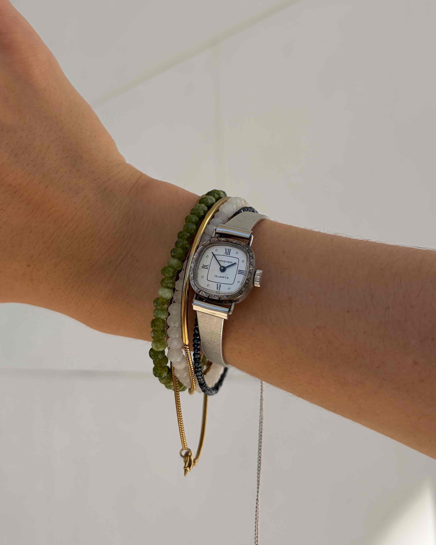 Kasper Cocktail Watch: Vintage Ladies Dainty 70s Silver Roman Dial