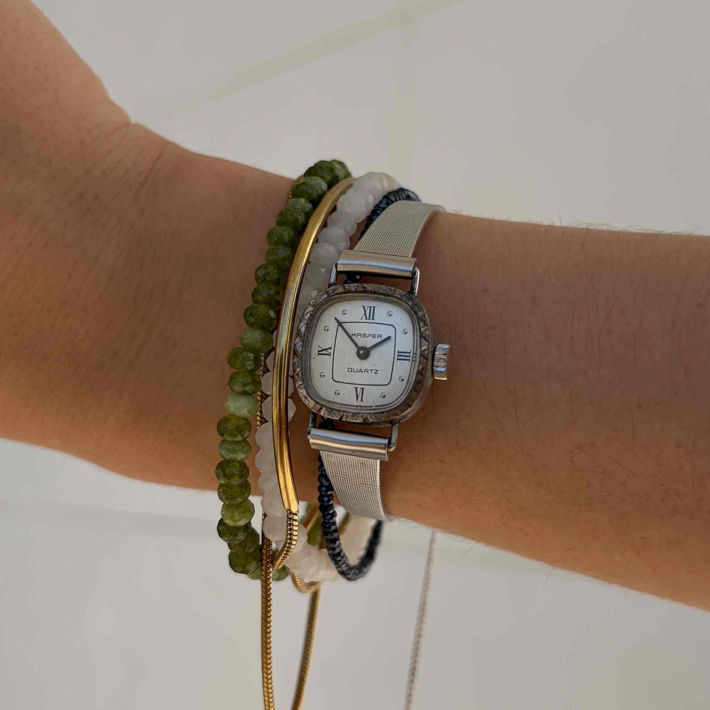 Kasper Cocktail Watch: Vintage Ladies Dainty 70s Silver Roman Dial