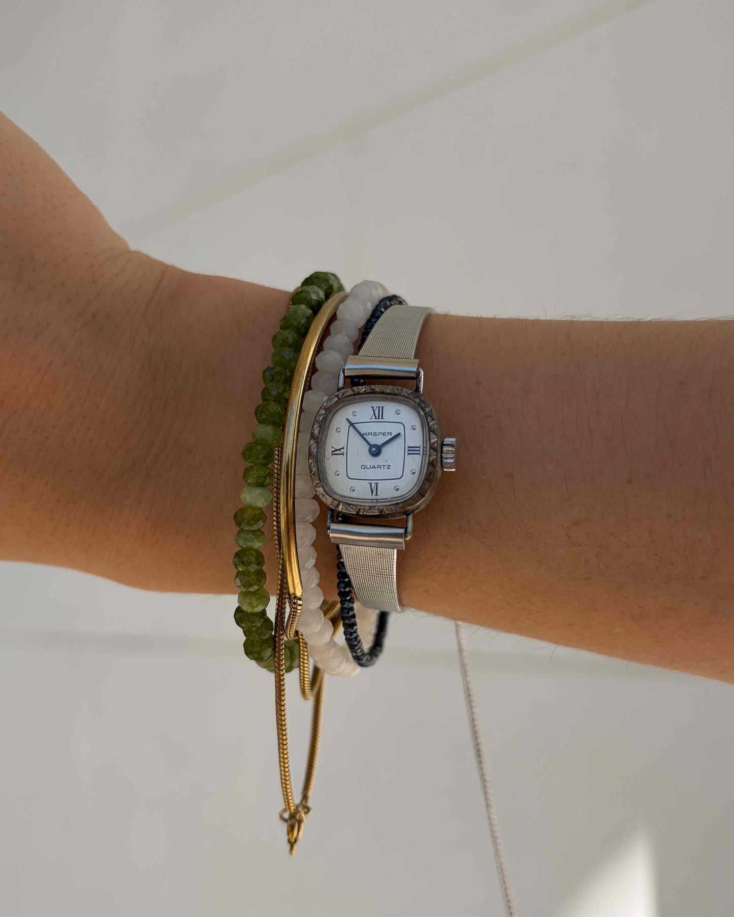 Kasper Cocktail Watch: Vintage Ladies Dainty 70s Silver Roman Dial