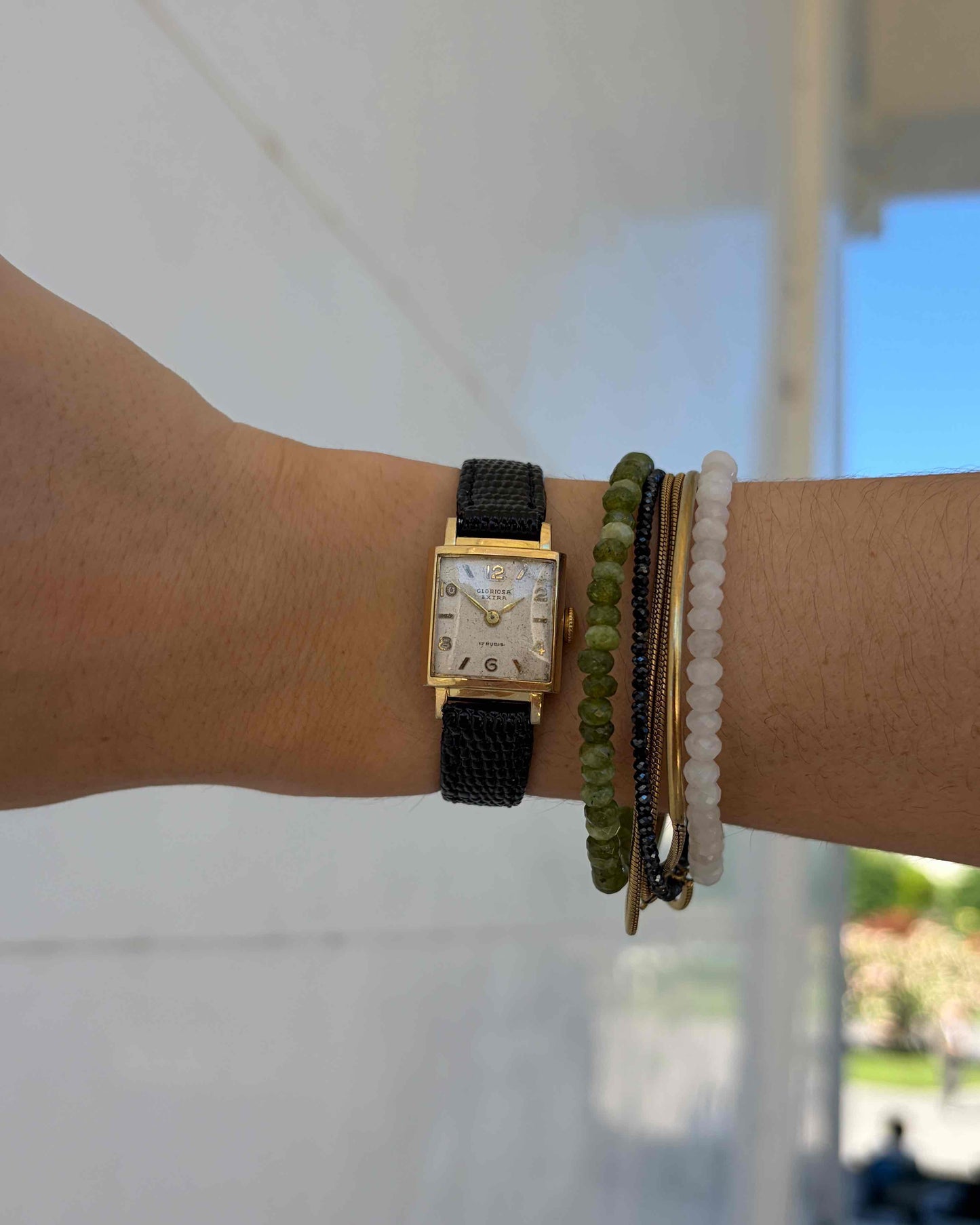 Gloriosa Tank Watch: Ladies 60s Mechanical White Patina Dial