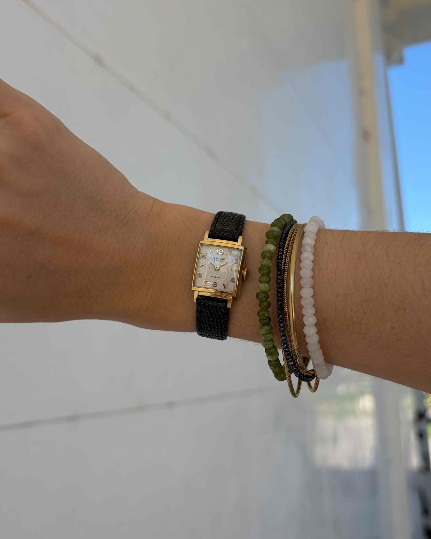 Gloriosa Tank Watch: Ladies 60s Mechanical White Patina Dial