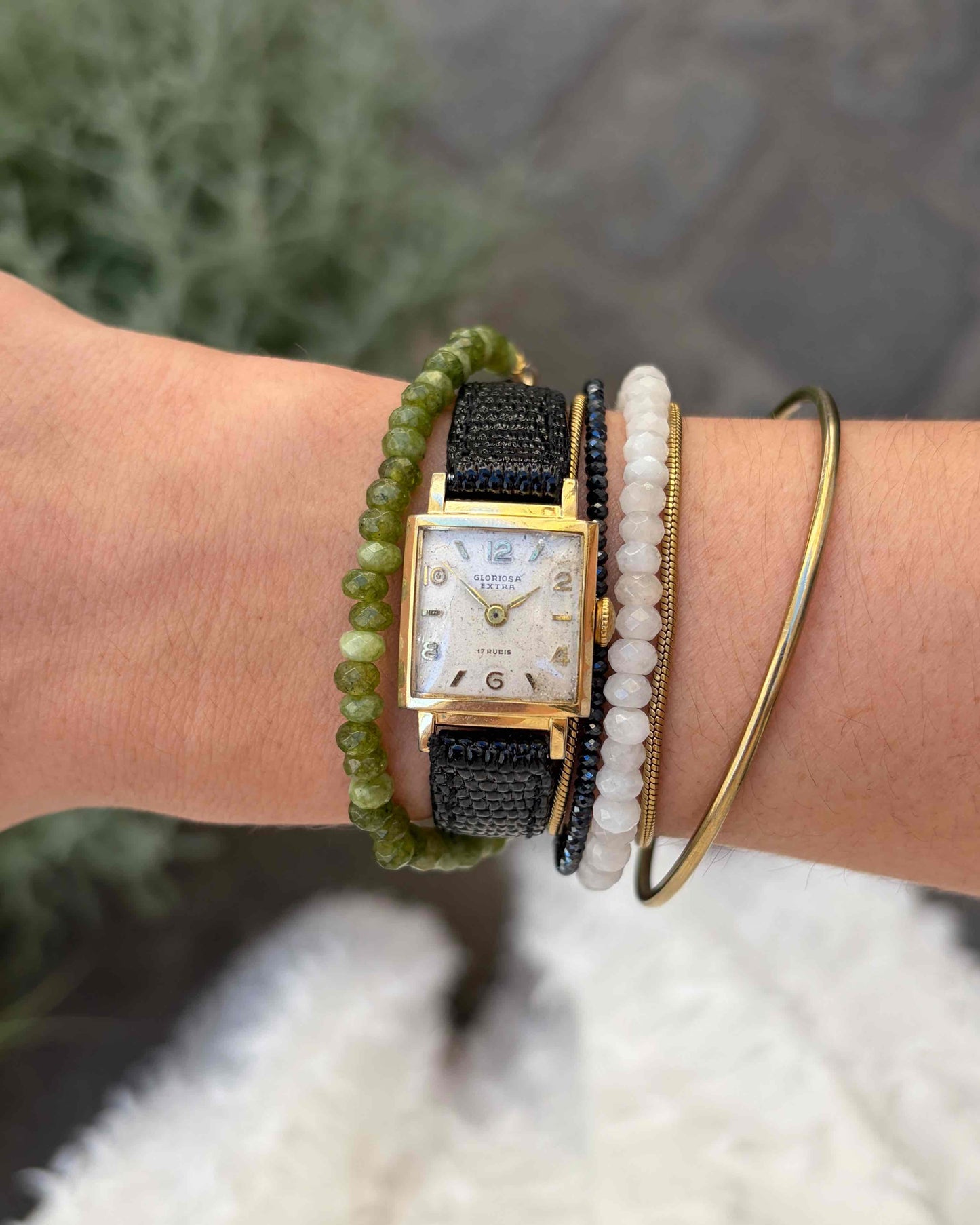 Gloriosa Tank Watch: Ladies 60s Mechanical White Patina Dial