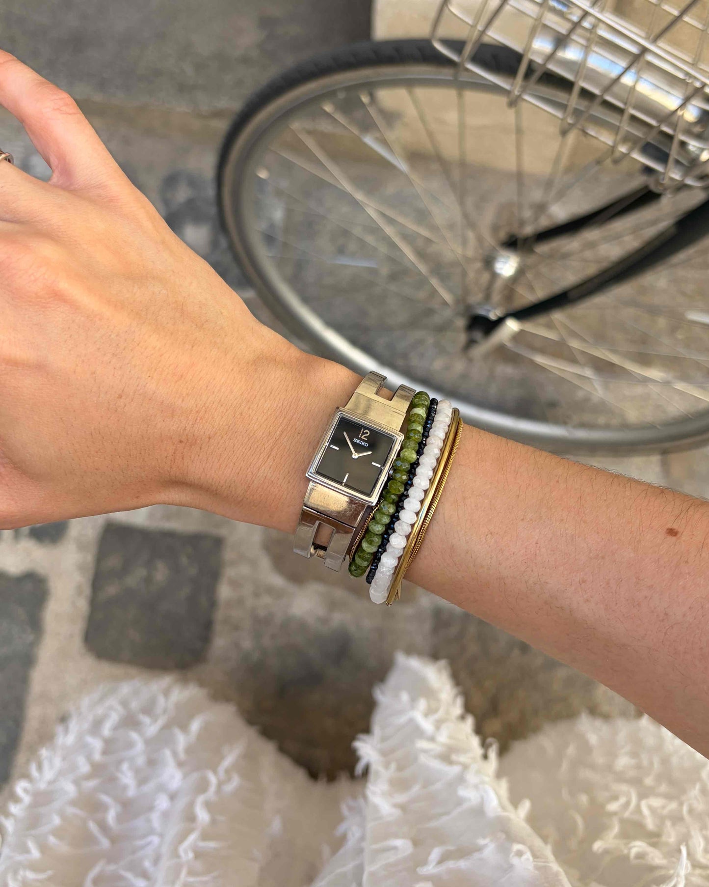 Seiko Vintage Watch: 90s Silver Black Dial Integrated Bracelet