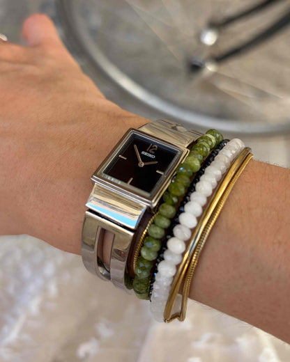 Seiko Vintage Watch: 90s Silver Black Dial Integrated Bracelet