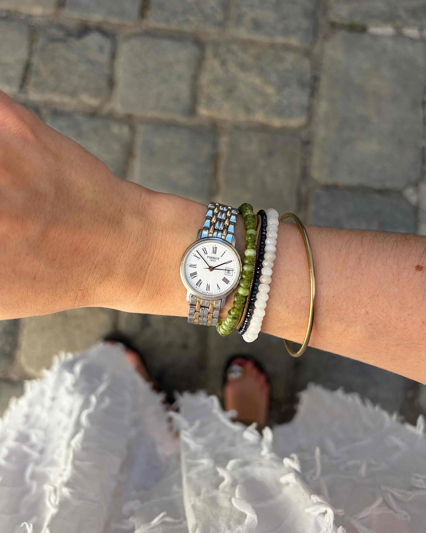 Tissot Dainty Watch: Ladies 90s Two-Tone White Roman Dial