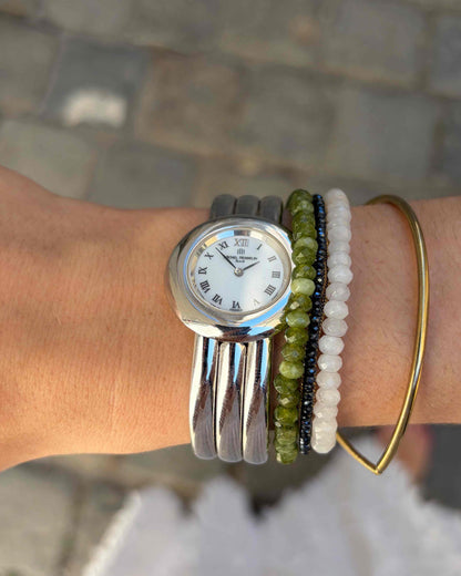 Michel Herbelin Watch: Vintage Ladies 90s Silver with White Roman Dial