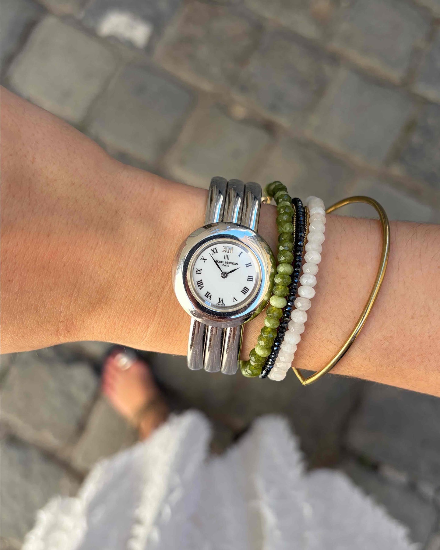 Michel Herbelin Watch: Vintage Ladies 90s Silver with White Roman Dial